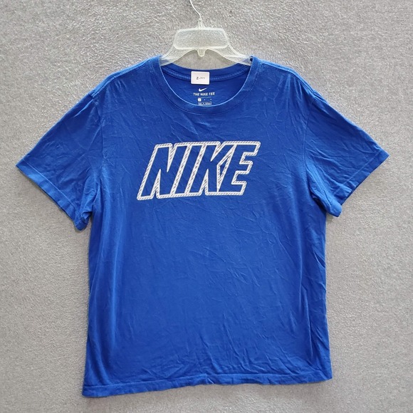 Nike Men T-Shirt Large Blue Logo Spellout Short Sleeve Adult Tee Pullover - Picture 1 of 5